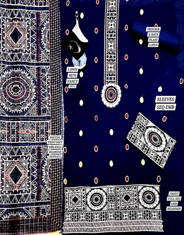 Heavy Embroidered Lawn Dress with Diamond Organza Dupatta image 2