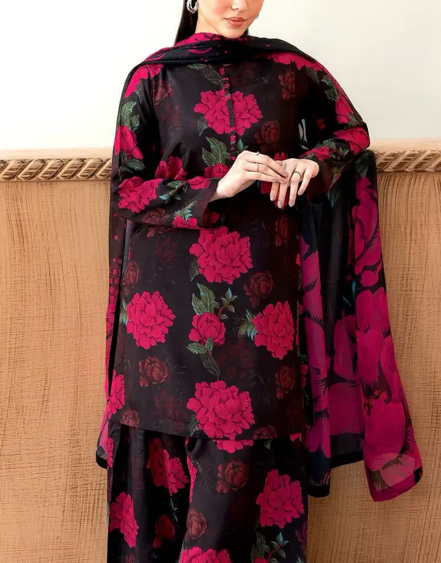 All-Over Digital Print Swiss Lawn Dress 2025 with Silk Dupatta image 3