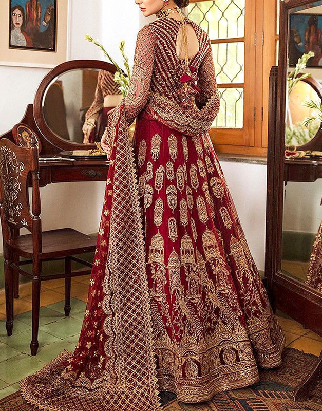 Heavy Embroidered Net Bridal Maxi Dress with Emb. Net Dupatta image 2