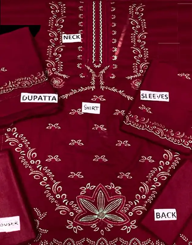 Luxury Embroidered Cotton Dress 2025 with Bamber Chiffon Dupatta image 2