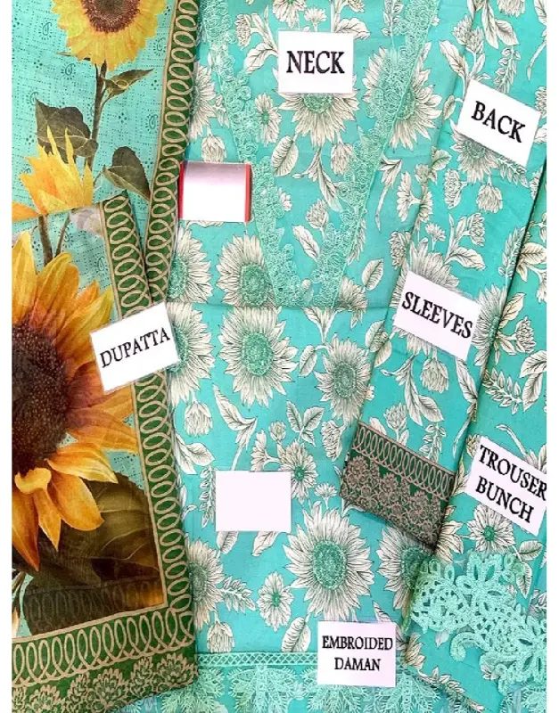 Trendy Sunflower Print Embroidered EID Lawn Dress with Digital Print Silk Dupatta image 2