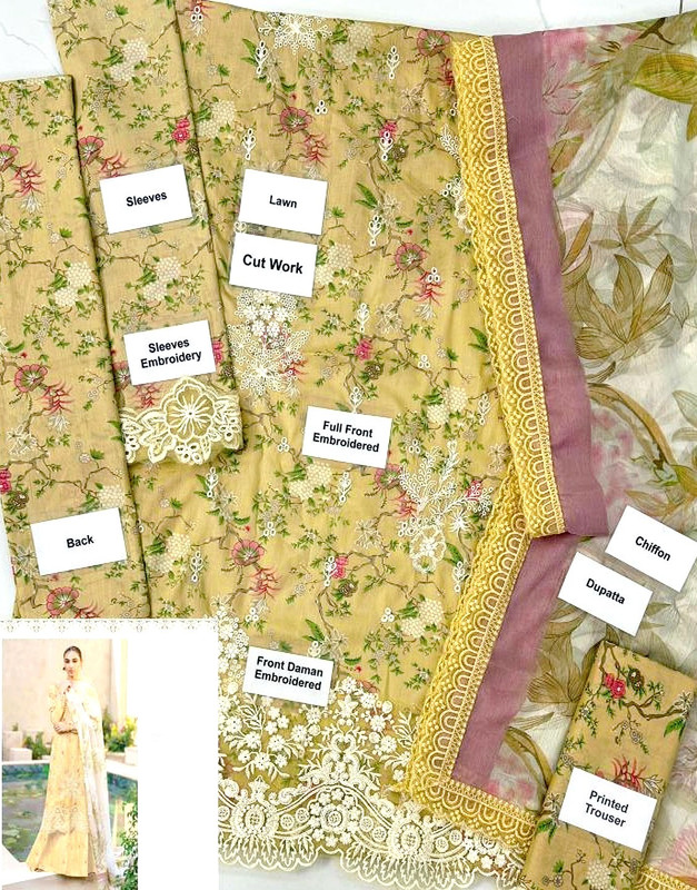 All-Over Print Embroidered EID Lawn Dress with Chiffon Dupatta image 3