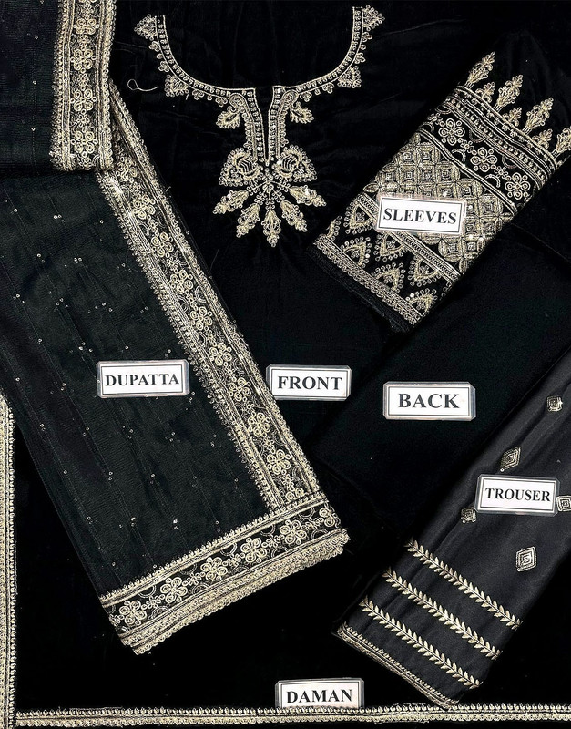 Fancy Embroidered Velvet Party Wear Dress with NET Dupatta image 4