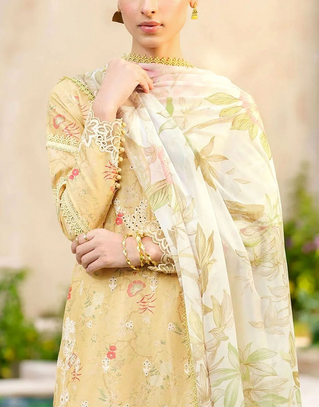 All-Over Print Embroidered EID Lawn Dress with Chiffon Dupatta image 2