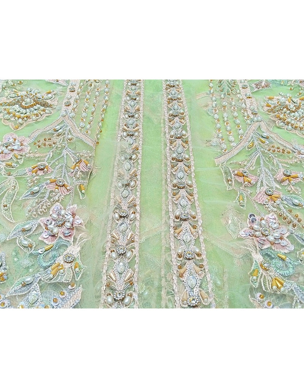 Luxurious Mirror & Heavy Handwork Embroidered Net Bridal Maxi Dress image 4