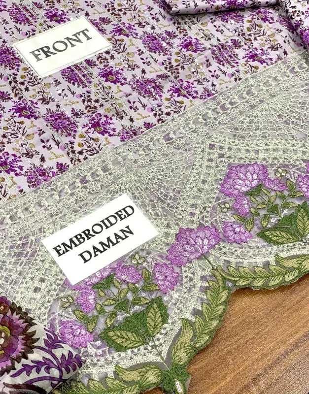 All-Over Print Embroidered Lawn Suit 2025 with Chiffon Dupatta image 3