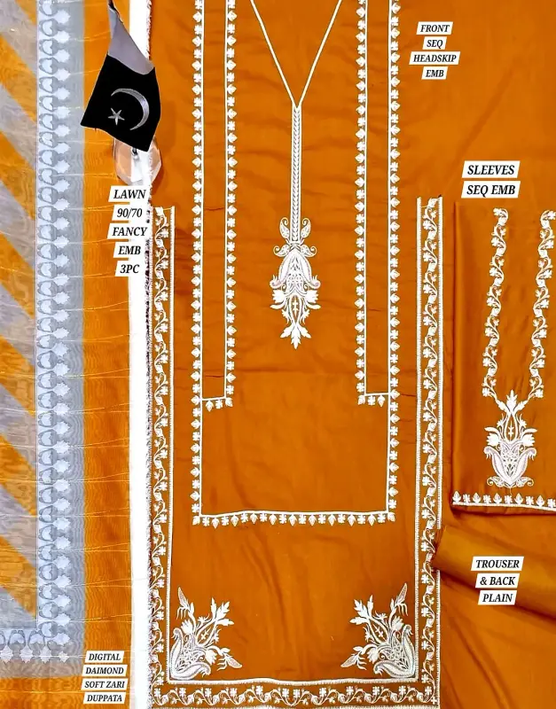 Heavy Embroidered Lawn Suit 2025 with Diamond Zari Dupatta image 2