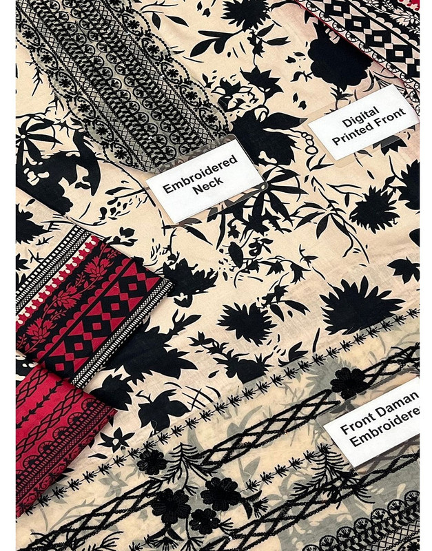 Digital Print Embroidered EID Lawn Dress with Chiffon Dupatta image 4