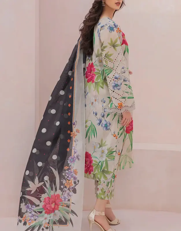Digital Print Embroidered Lawn Suit Silk Dupatta image 2