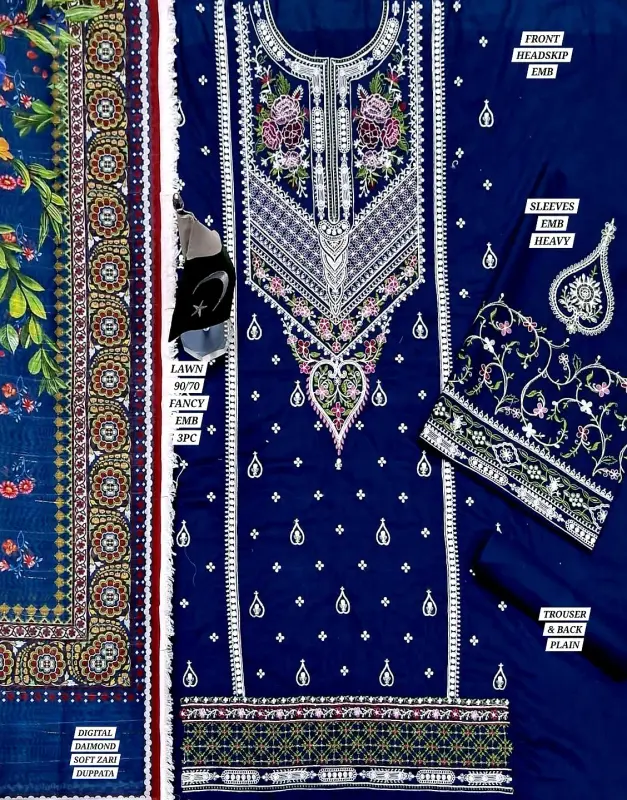 Embroidered Lawn Dress with Digital Print Diamond Zari Dupatta image 2