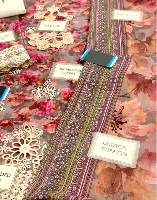 All-Over Print Schiffli Embroidered Lawn Dress Design 2025 with Chiffon Dupatta image 4