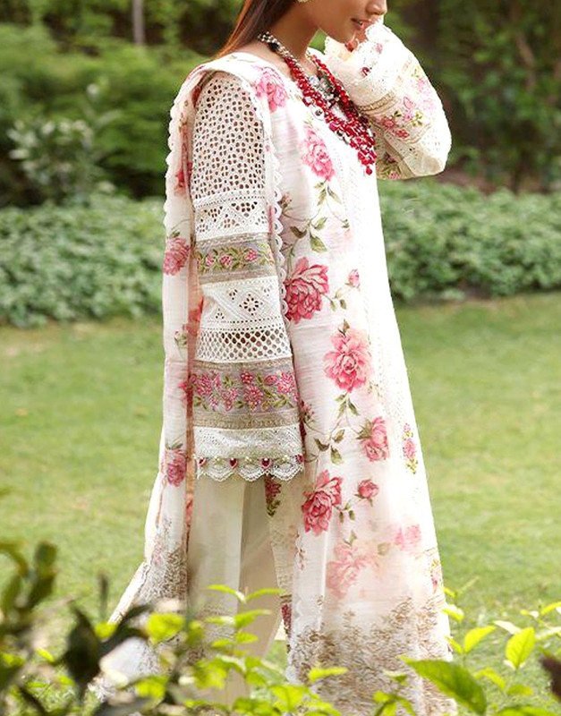 Luxury Heavy Schiffli Embroidered Lawn Party Dress with Silk Dupatta image 2