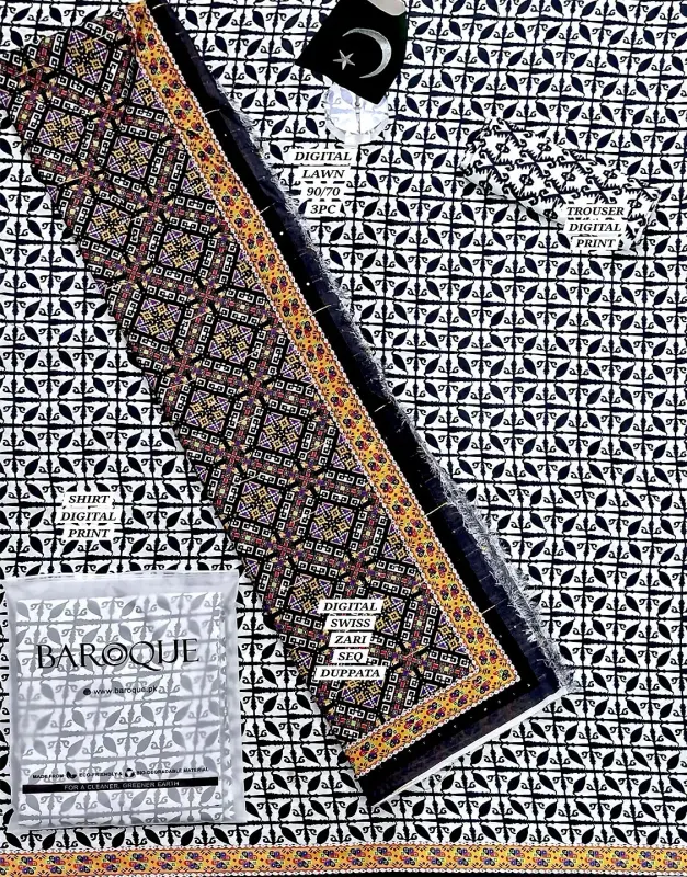 All-Over Digital Print Lawn Suit Swiss Zari Dupatta 2026 image 3