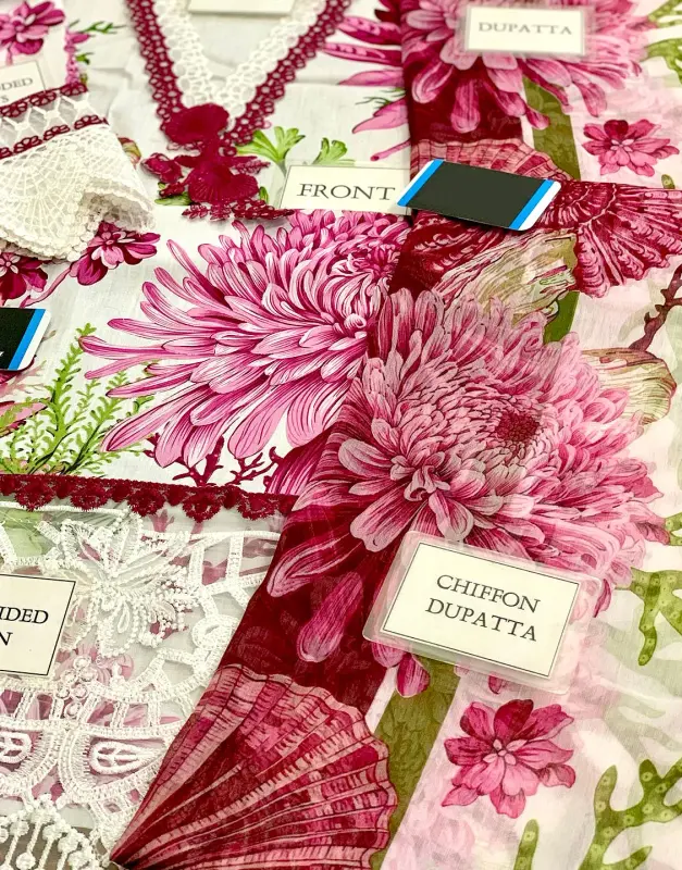 All-Over Print Embroidered EID Lawn Suit 2025 with Chiffon Dupatta image 5