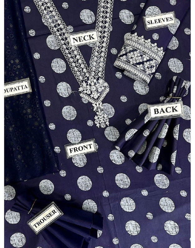 Polka-Dot Print Embroidered Lawn Dress with Chiffon Dupatta image 3