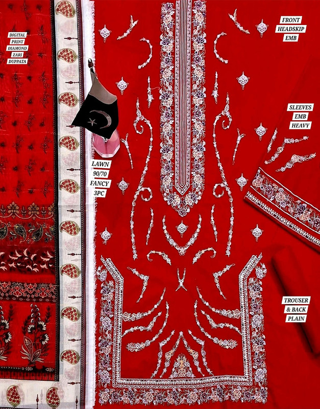 Heavy Embroidered Lawn Dress with Diamond Zari Dupatta image 2