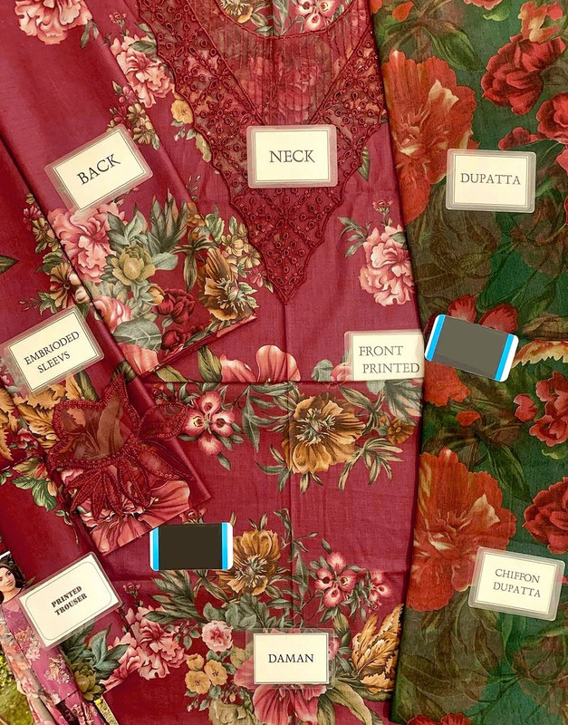 All-Over Print Embroidered Lawn Dress with Chiffon Dupatta image 2