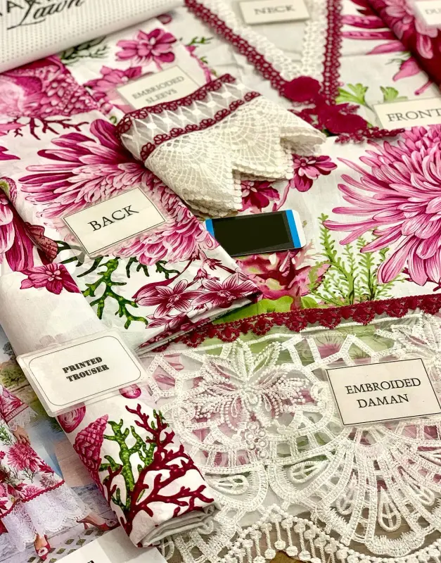 All-Over Print Embroidered EID Lawn Suit 2025 with Chiffon Dupatta image 4