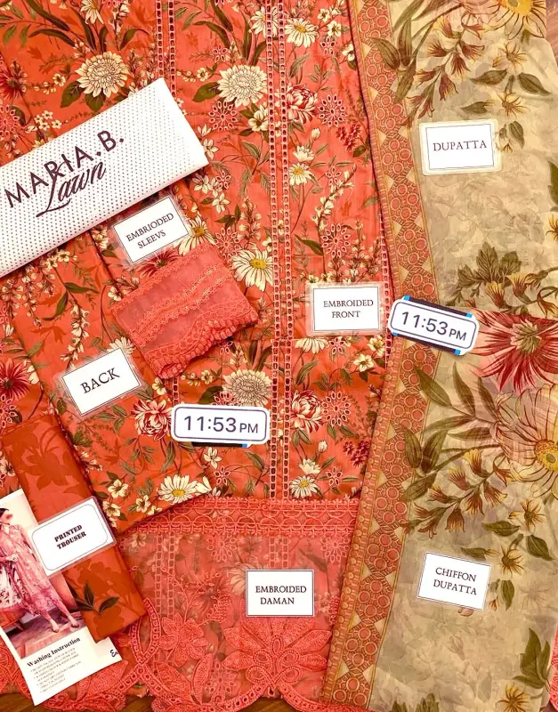 All-Over Print Schiffli Embroidered Lawn Dress with Chiffon Dupatta image 4