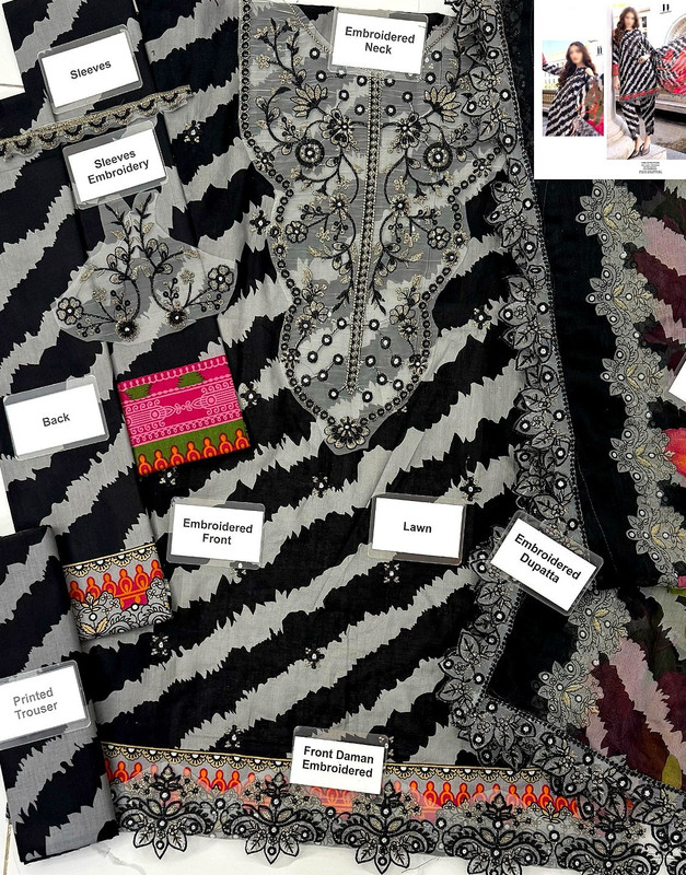 All-Over Print Embroidered Lawn Dress 2025 with Chiffon Dupatta image 3