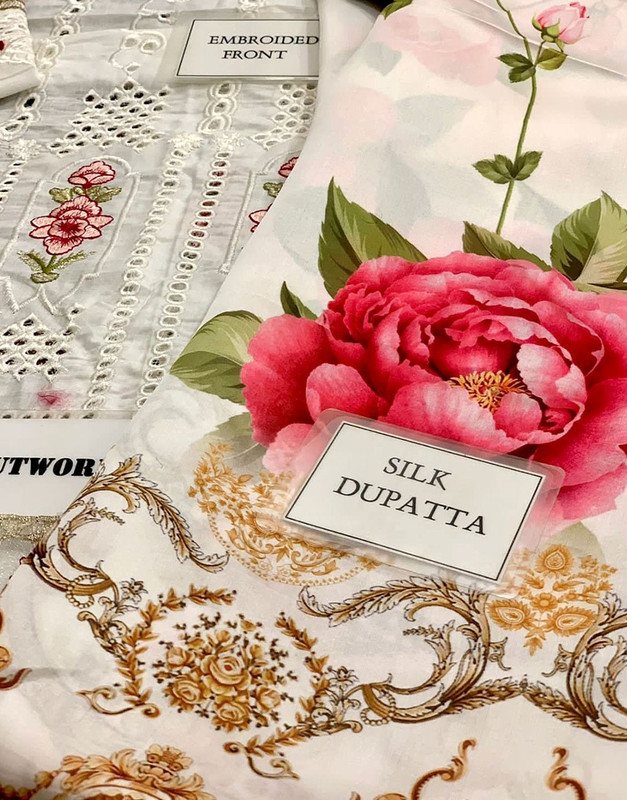 Luxury Heavy Schiffli Embroidered Lawn Party Dress with Silk Dupatta image 6