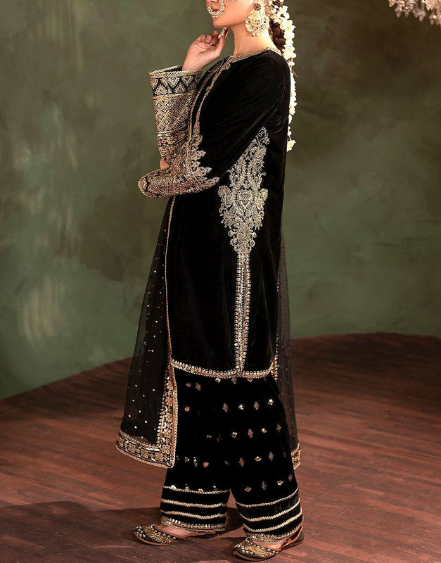 Fancy Embroidered Velvet Party Wear Dress with NET Dupatta image 3