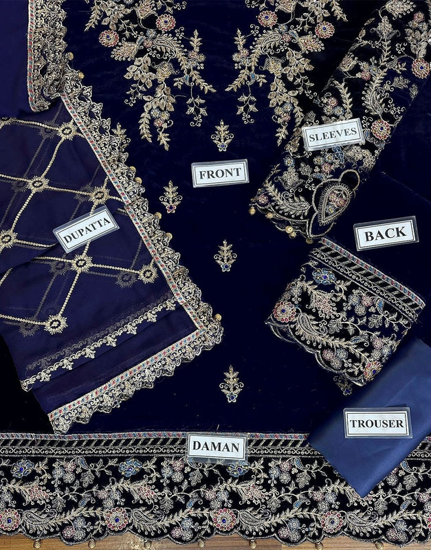 Luxury Handwork Embroidered Velvet Wedding Dress with Chiffon Dupatta image 4