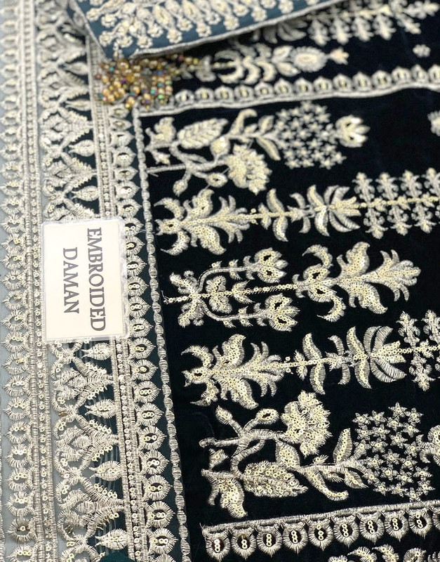Luxury Heavy Embroidered Velvet Wedding Dress with Emb. Raw Silk Trouser image 7