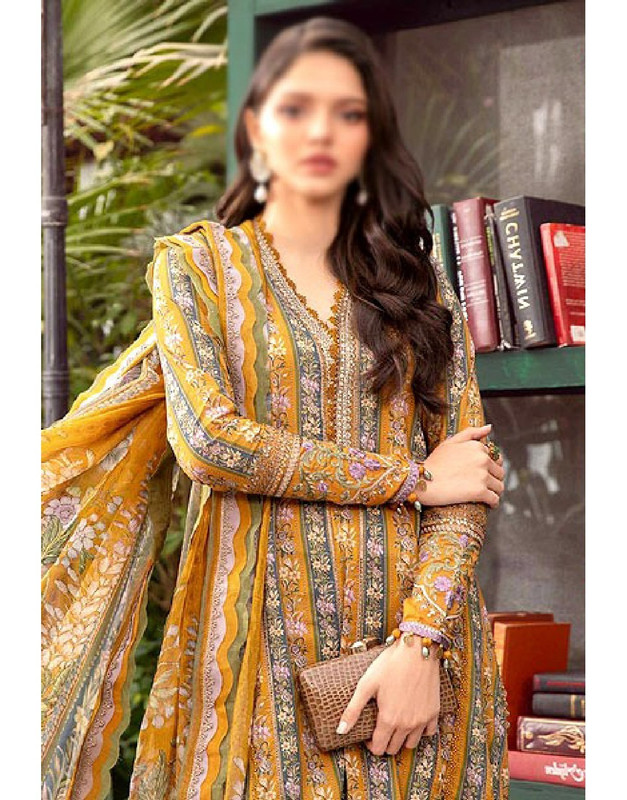All-Over Print Embroidered Lawn Dress with Chiffon Dupatta image 2