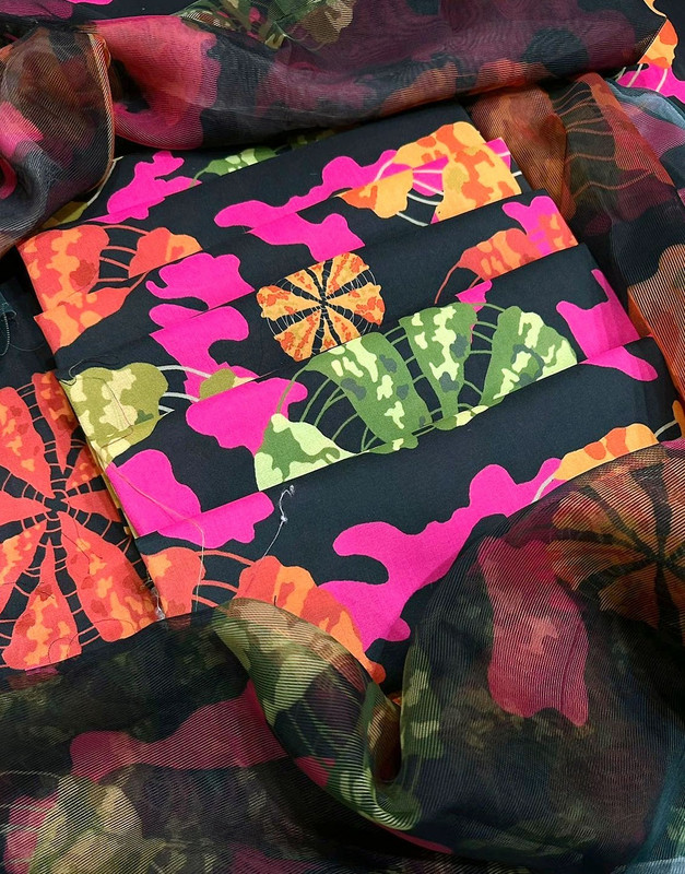 All-Over Print Swiss Lawn Dress with Printed Silk Dupatta image 3