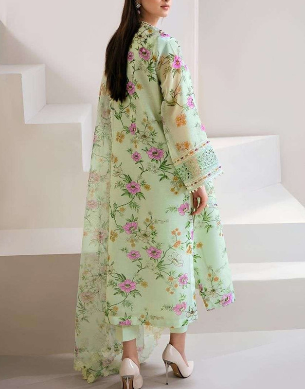 Fancy Embroidered EID Lawn Dress with Emb. Khaddi Net Dupatta image 2
