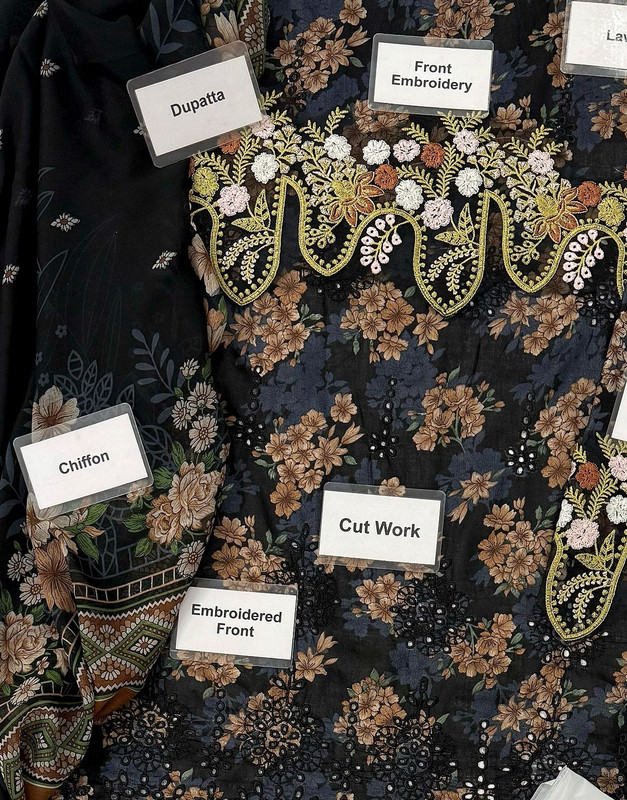 All-Over Print Embroidered Lawn Dress with Chiffon Dupatta image 3
