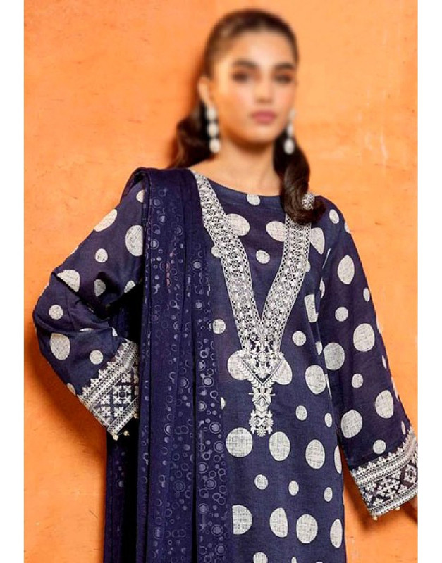 Polka-Dot Print Embroidered Lawn Dress with Chiffon Dupatta image 2