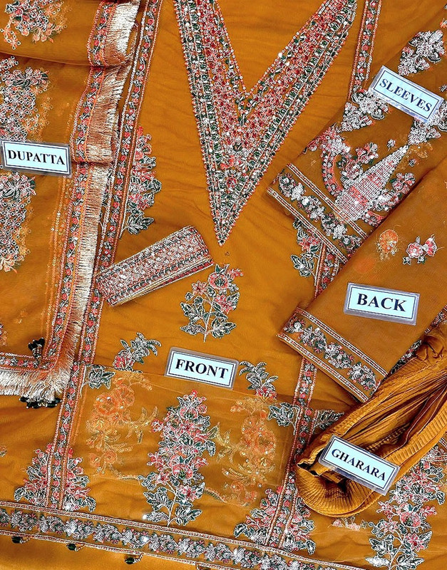 Luxury Handwork Embroidered Net Wedding Dress with Crushed Silk Gharara image 4
