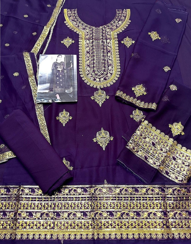 Elegant Embroidered Purple Chiffon Wedding Dress image 3