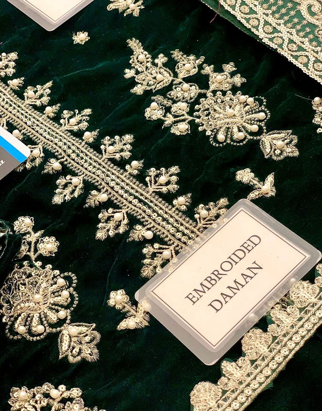 Luxury Heavy Embroidered Velvet Wedding Dress with Emb. Organza Dupatta image 5