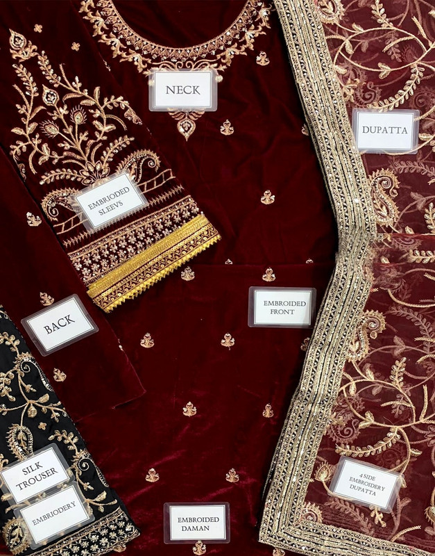 Trendy Embroidered Velvet Party Wear Dress with Emb. Silk Trouser image 4