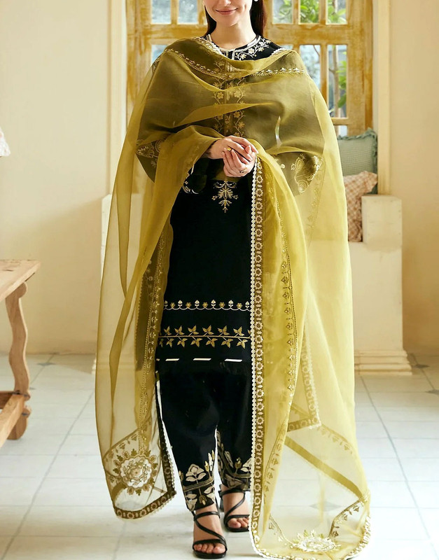 Elegant Embroidered EID Lawn Dress with Emb. Organza Dupatta image 3