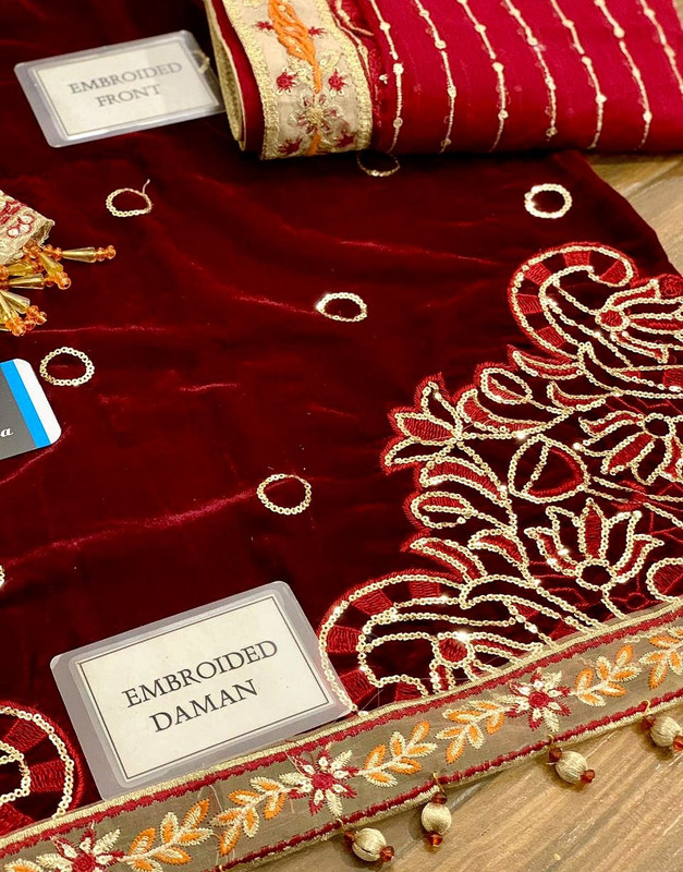 Luxurious Heavy Embroidered Velvet Dress with Emb. Silk Trouser image 6