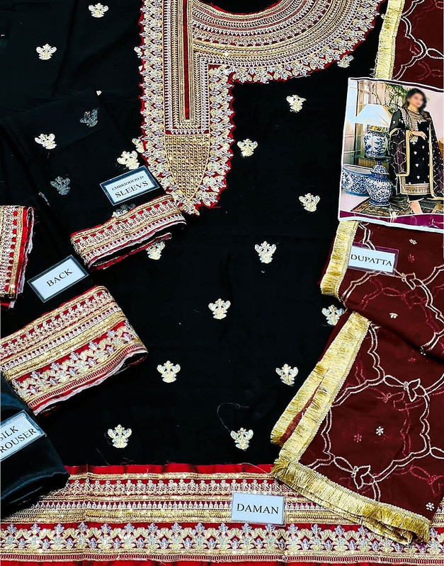 Elegant Embroidered Black Chiffon Party Wear Dress image 5