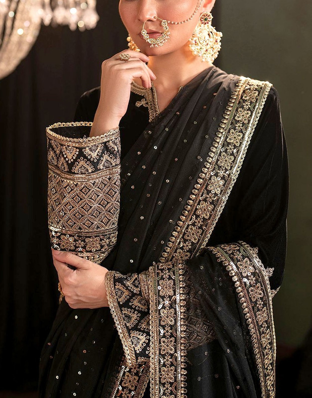 Fancy Embroidered Velvet Party Wear Dress with NET Dupatta image 2