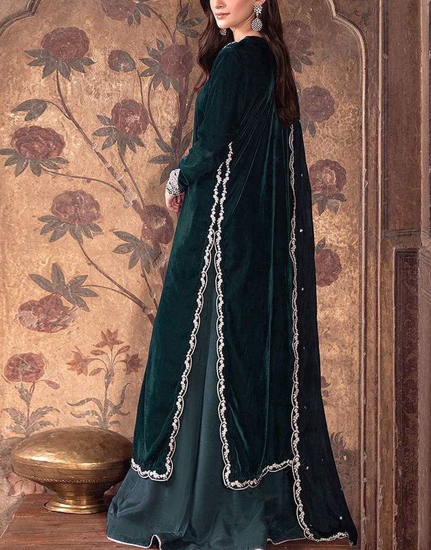 Decent Embroidered Velvet Party Wear Dress 2025 with Chiffon Dupatta image 2