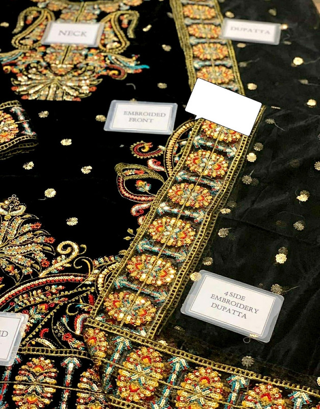 Luxury Heavy Embroidered Black Velvet Wedding Dress image 6