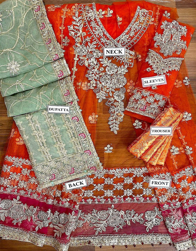 Luxury Handwork Heavy Embroidered Net Bridal Maxi Dress image 4