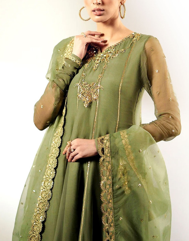 Handwork Embroidered Organza Party Wear Frock with Silk Trouser image 2
