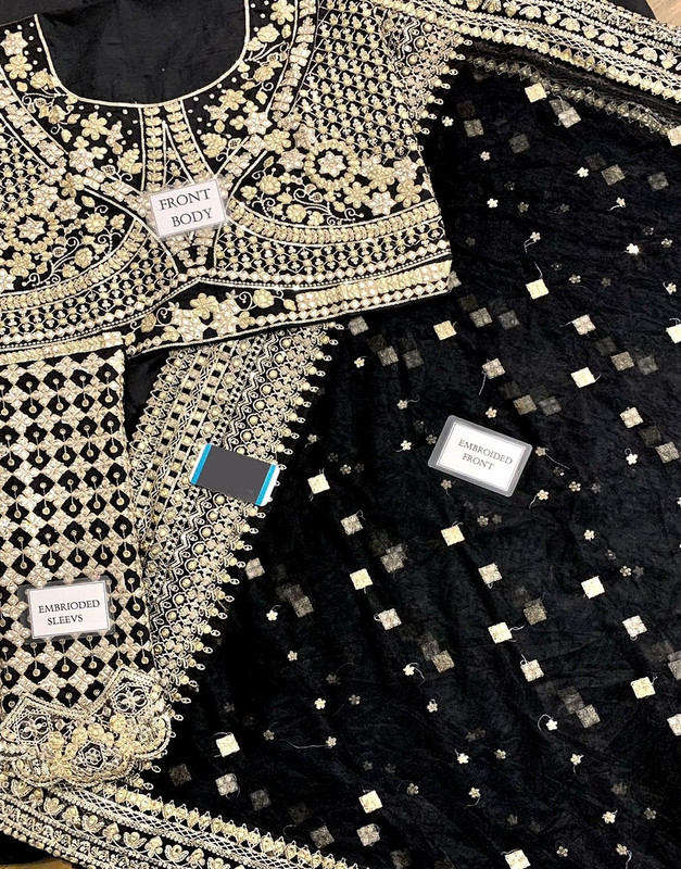 Luxury Heavy Embroidered Formal Black Net Wedding Saree image 3