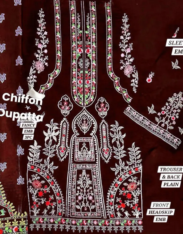 Cultural Inspired Embroidered Cotton Dress 2025 with Chiffon Dupatta image 2