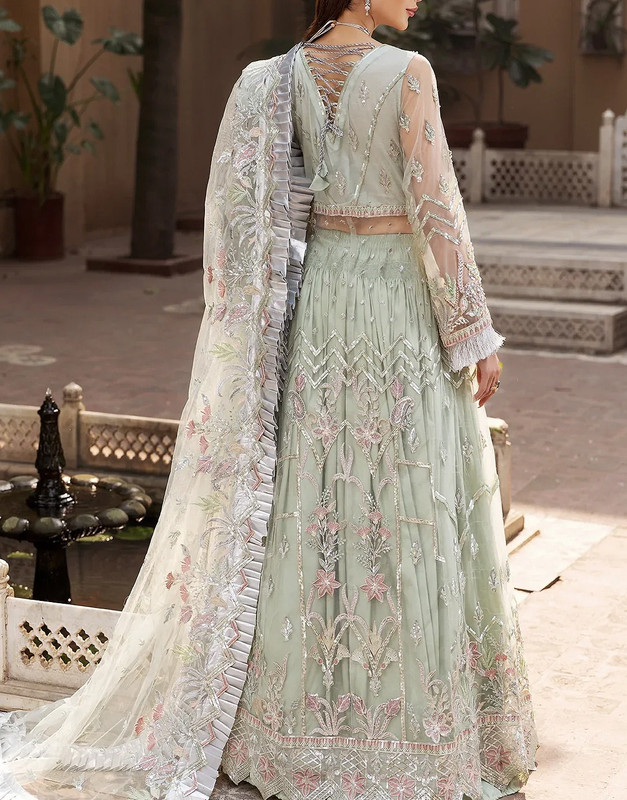 Luxurious Mirror & Heavy Handwork Embroidered Net Bridal Maxi Dress image 2