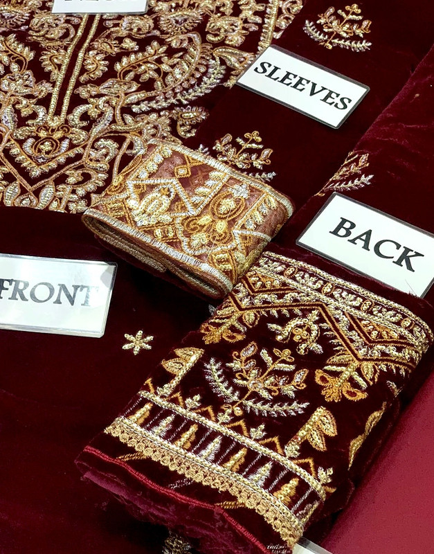 Luxury Embroidered Maroon Velvet Wedding Dress image 4