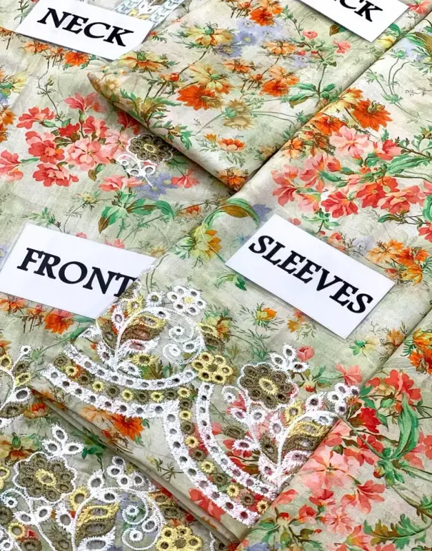 Digital Print Schiffli Embroidered Lawn Suit with Printed Silk Dupatta image 2